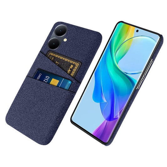 Phone Case for vivo Y78+ 5G Hard PC + Cloth Slim Fit Shockproof Cover with Dual Card Slots - Blue