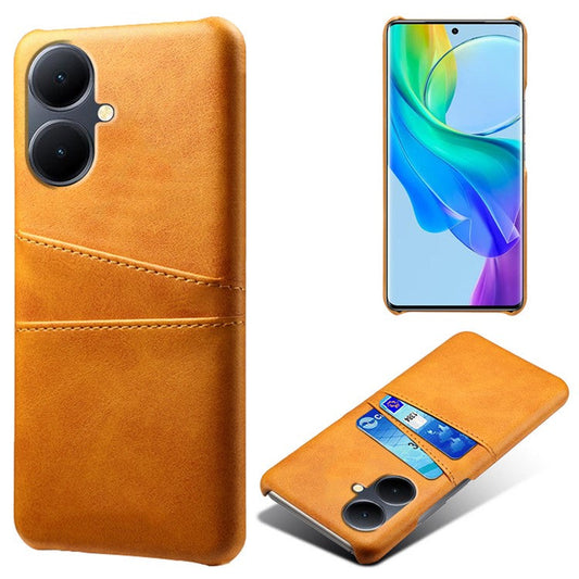 Dual Card Slots Phone Cover for vivo Y78+ 5G , PU Leather Coated PC Protective Case - Orange