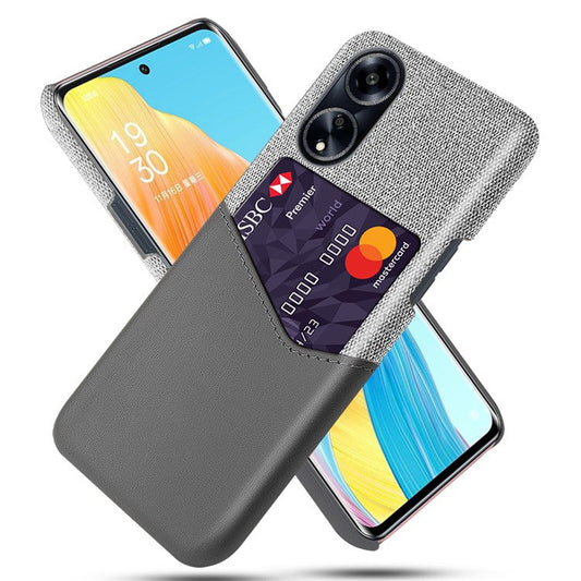 Protective Case for Oppo A1 5G / A98 5G / F23 5G , PU Leather Coated PC Cloth Texture Phone Cover with Card Slot - Grey