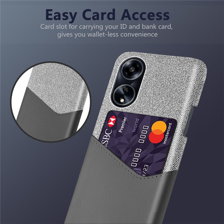 Protective Case for Oppo A1 5G / A98 5G / F23 5G , PU Leather Coated PC Cloth Texture Phone Cover with Card Slot - Grey