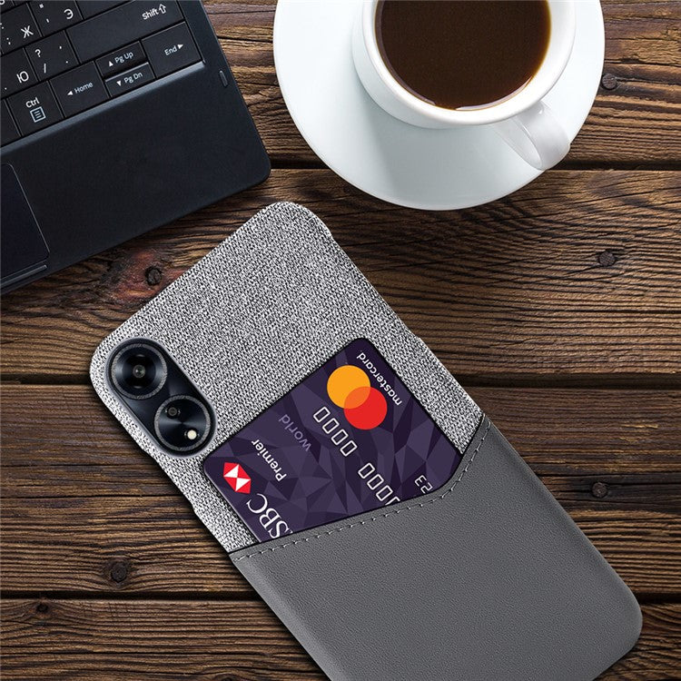 Protective Case for Oppo A1 5G / A98 5G / F23 5G , PU Leather Coated PC Cloth Texture Phone Cover with Card Slot - Grey