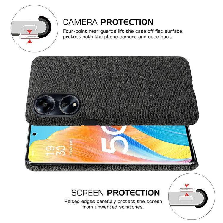 Phone Case for Oppo A1 5G / A98 5G / F23 5G , Dual Layer Cloth+Hard PC Protective Cover - Black