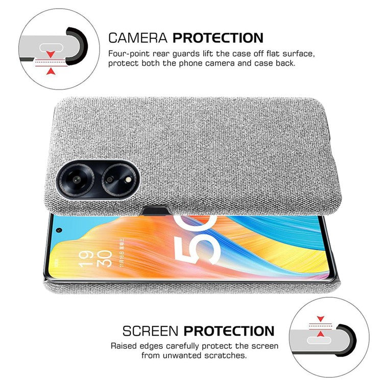 Phone Case for Oppo A1 5G / A98 5G / F23 5G , Dual Layer Cloth+Hard PC Protective Cover - Light Grey
