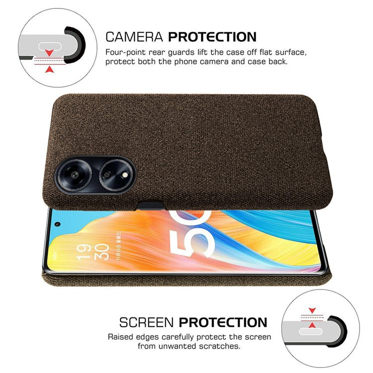 Phone Case for Oppo A1 5G / A98 5G / F23 5G , Dual Layer Cloth+Hard PC Protective Cover - Brown