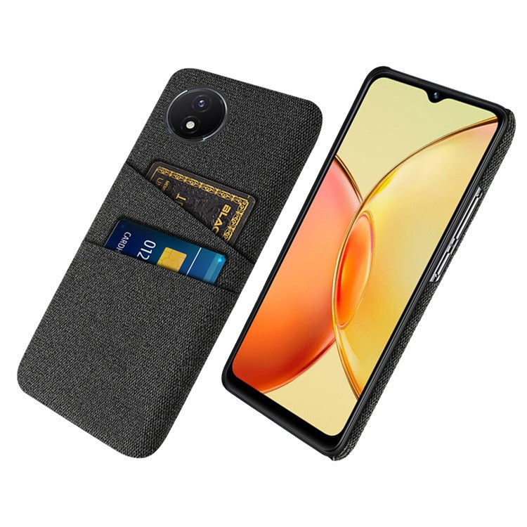 Phone Cover for vivo Y02 4G / Y02A 4G / Y11 (2023) Hard PC + Cloth Dual Card Holder Anti-Scratch Protection Case - Black