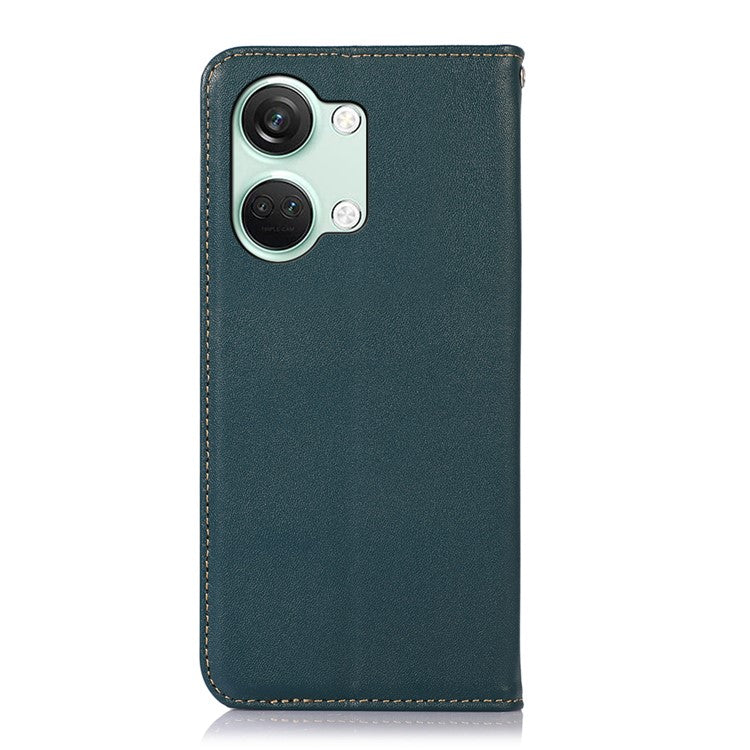 KHAZNEH For OnePlus Nord 3 5G / Ace 2V RFID Blocking Genuine Cow Leather Wallet Case Phone Stand Cover - Green