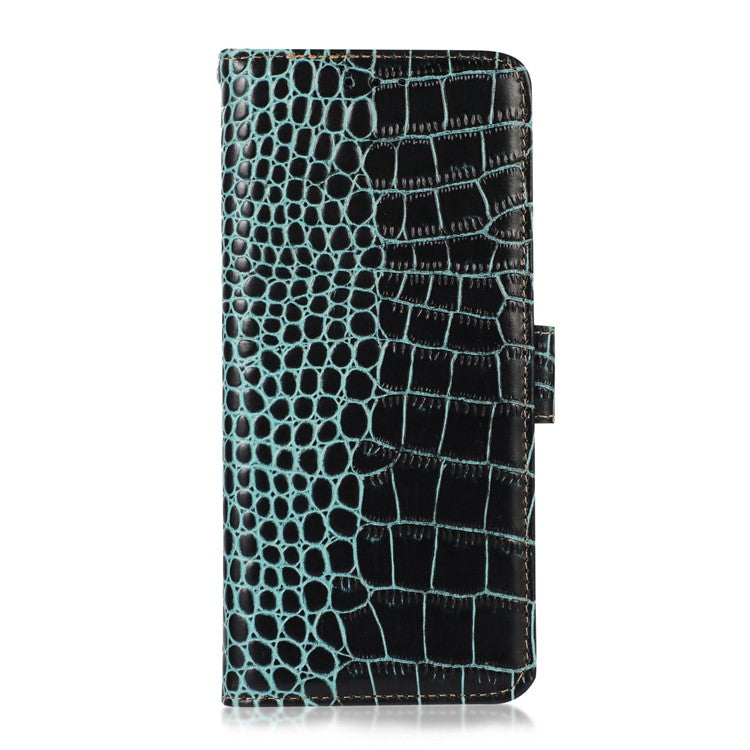 For OnePlus Nord 3 5G / Ace 2V Wallet Phone Case Genuine Cow Leather Crocodile Texture RFID Blocking Stand Cover - Green