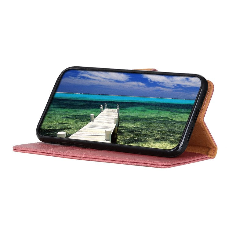 KHAZNEH Leather Wallet Shell for OnePlus Nord 3 5G / Ace 2V Cowhide Texture Flip Stand Phone Case - Pink