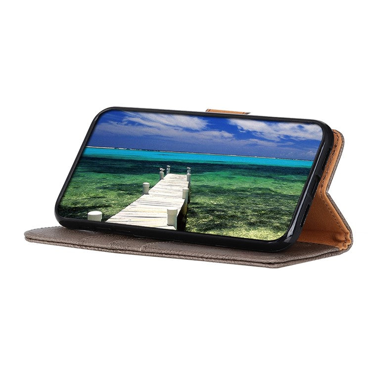 KHAZNEH Leather Wallet Shell for OnePlus Nord 3 5G / Ace 2V Cowhide Texture Flip Stand Phone Case - Khaki
