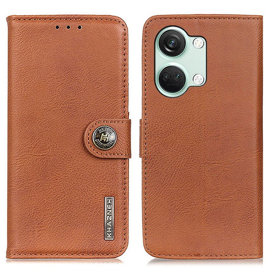 KHAZNEH Leather Wallet Shell for OnePlus Nord 3 5G / Ace 2V Cowhide Texture Flip Stand Phone Case - Brown