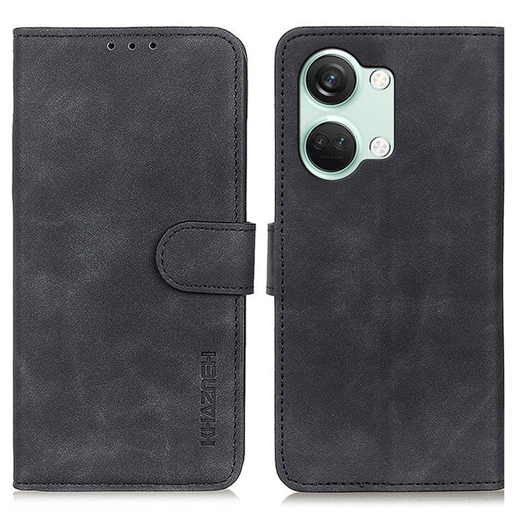 KHAZNEH For OnePlus Nord 3 5G / Ace 2V Retro Phone Stand Case PU Leather Drop-proof Wallet Cover - Black
