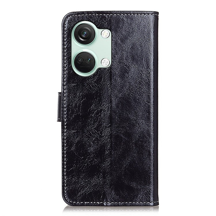 For OnePlus Nord 3 5G / Ace 2V Magnetic Clasp Leather Wallet Case Retro Crazy Horse Texture Stand Cover - Black