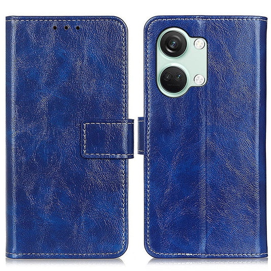 For OnePlus Nord 3 5G / Ace 2V Magnetic Clasp Leather Wallet Case Retro Crazy Horse Texture Stand Cover - Blue
