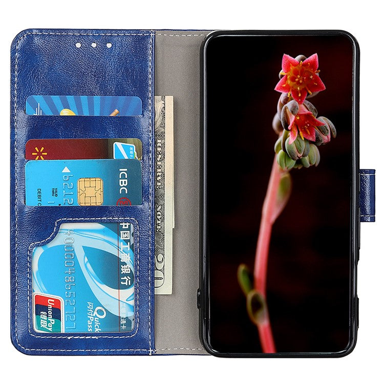For OnePlus Nord 3 5G / Ace 2V Magnetic Clasp Leather Wallet Case Retro Crazy Horse Texture Stand Cover - Blue