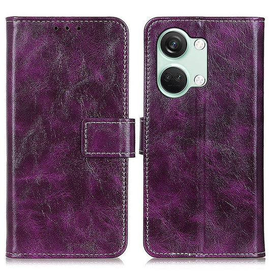 For OnePlus Nord 3 5G / Ace 2V Magnetic Clasp Leather Wallet Case Retro Crazy Horse Texture Stand Cover - Purple