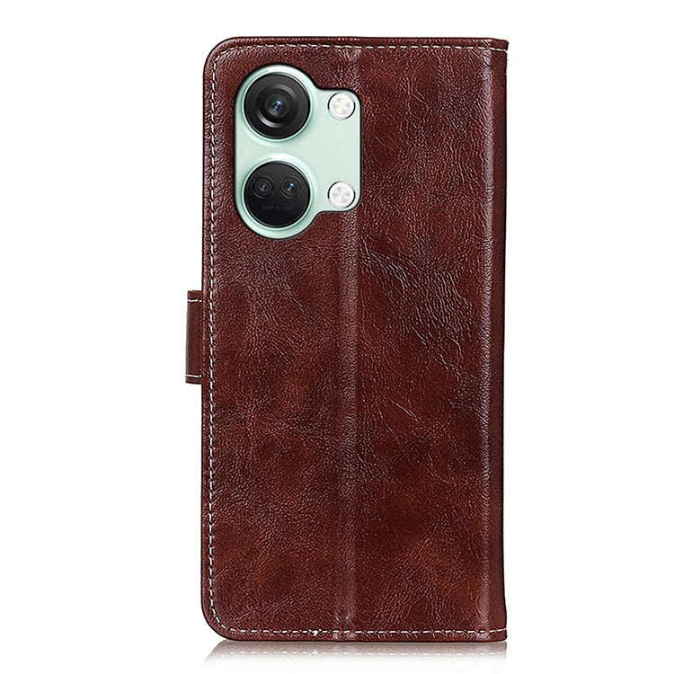 For OnePlus Nord 3 5G / Ace 2V Magnetic Clasp Leather Wallet Case Retro Crazy Horse Texture Stand Cover - Brown