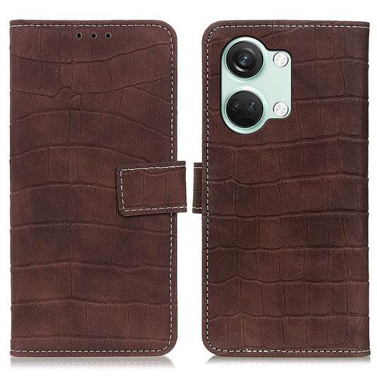 For OnePlus Nord 3 5G / Ace 2V Crocodile Texture Phone Drop-proof Case PU Leather Wallet Stand Cover - Brown