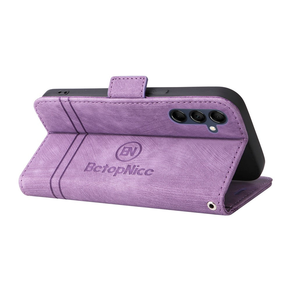 BETOPNICE 001 For Samsung Galaxy M14 / F14 5G Imprinted Line Wallet Stand Cover PU Leather Phone Case - Purple