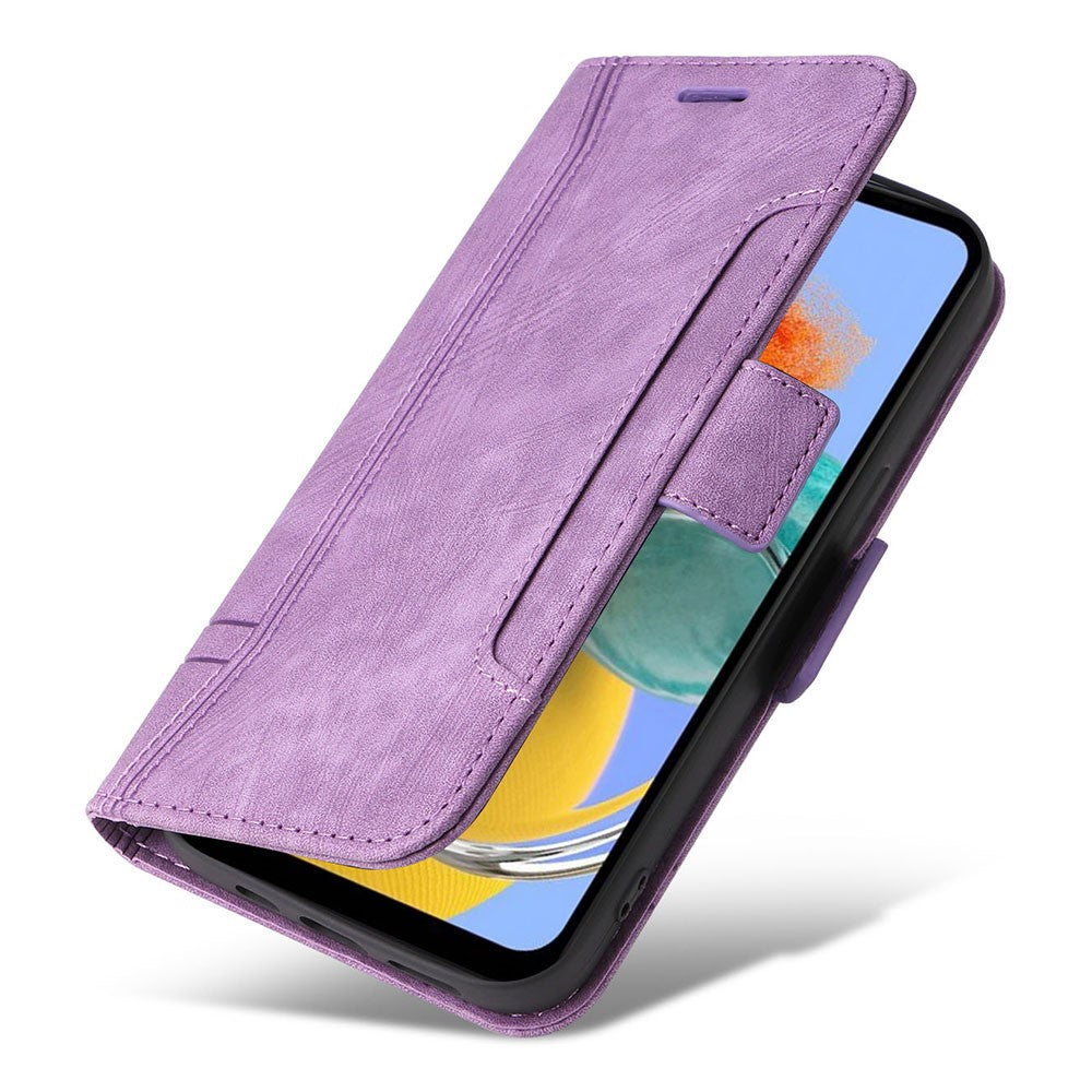 BETOPNICE 001 For Samsung Galaxy M14 / F14 5G Imprinted Line Wallet Stand Cover PU Leather Phone Case - Purple