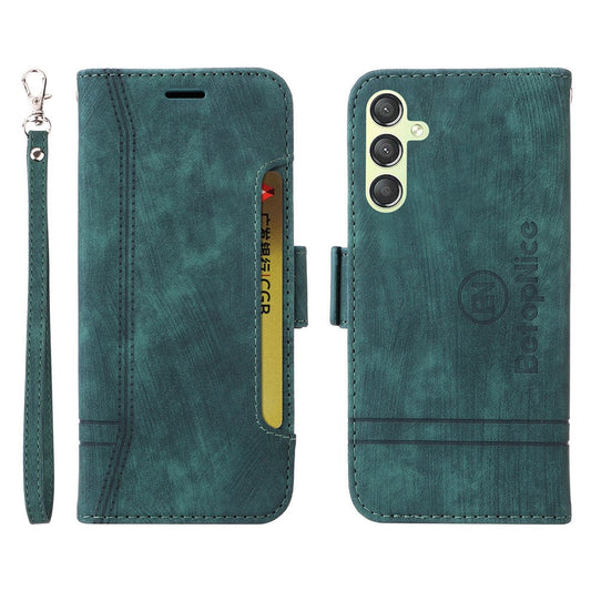 BETOPNICE 001 For Samsung Galaxy M14 / F14 5G Imprinted Line Wallet Stand Cover PU Leather Phone Case - Green