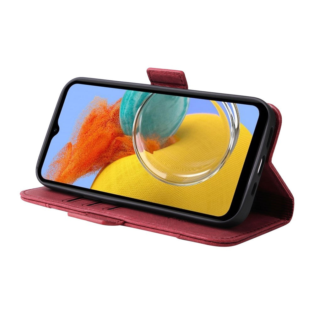 BETOPNICE 001 For Samsung Galaxy M14 / F14 5G Imprinted Line Wallet Stand Cover PU Leather Phone Case - Red