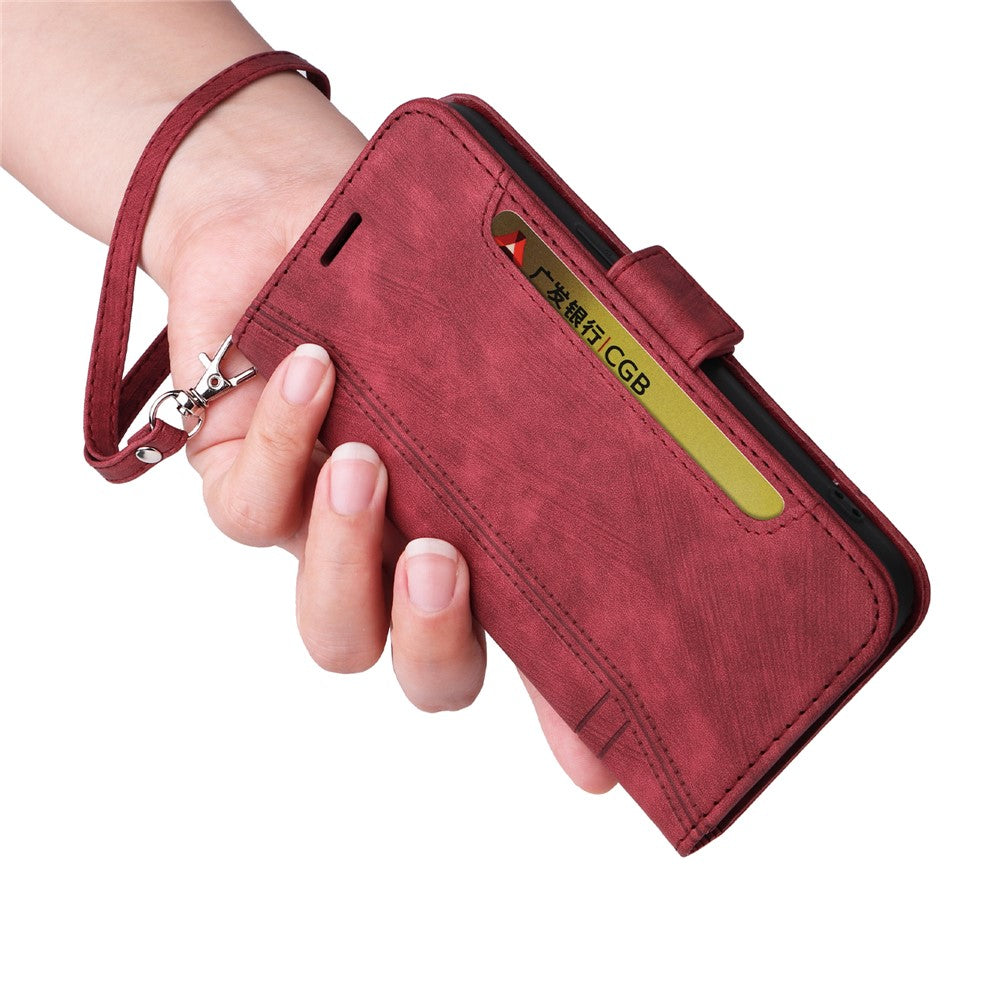 BETOPNICE 001 For Samsung Galaxy M14 / F14 5G Imprinted Line Wallet Stand Cover PU Leather Phone Case - Red