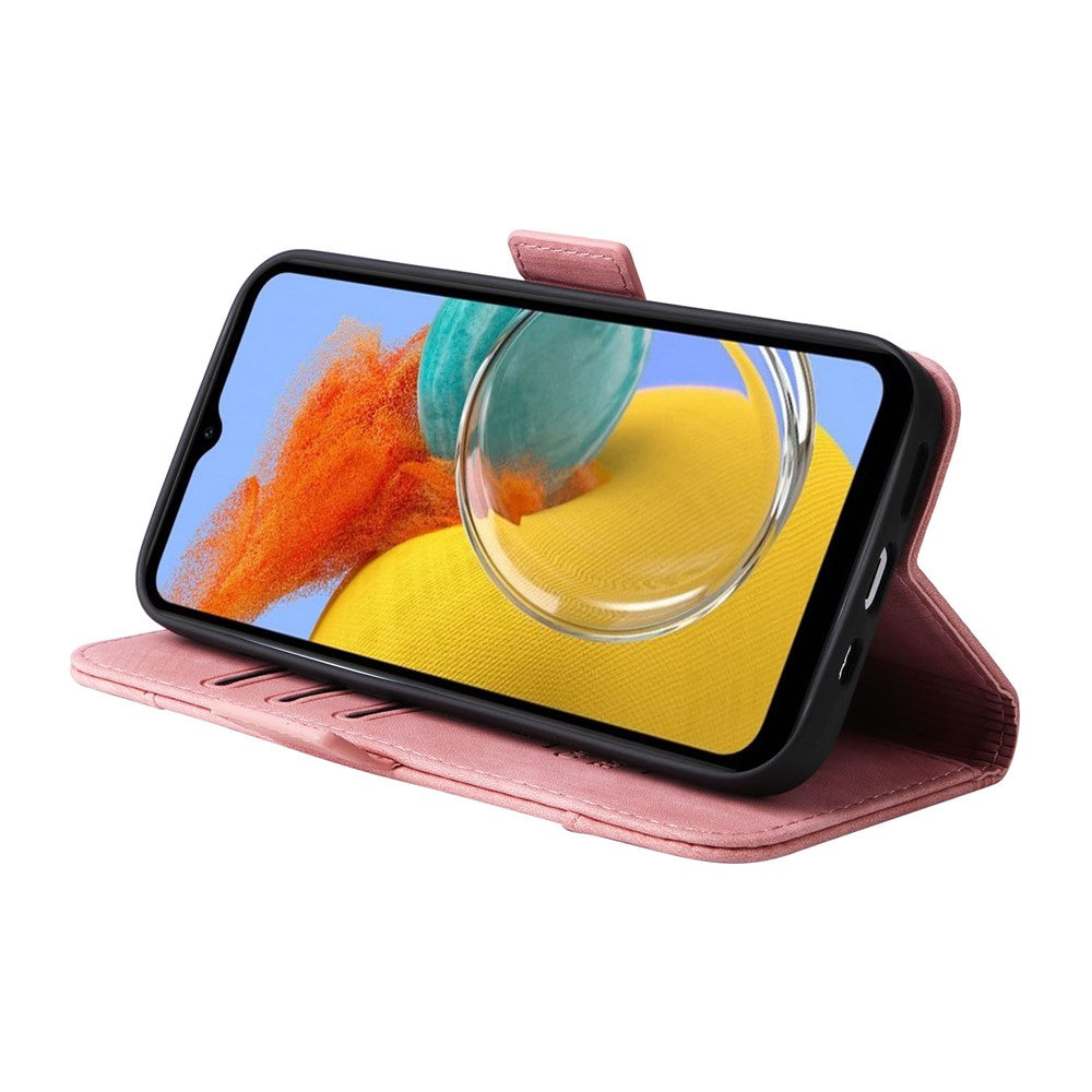 BETOPNICE 001 For Samsung Galaxy M14 / F14 5G Imprinted Line Wallet Stand Cover PU Leather Phone Case - Pink