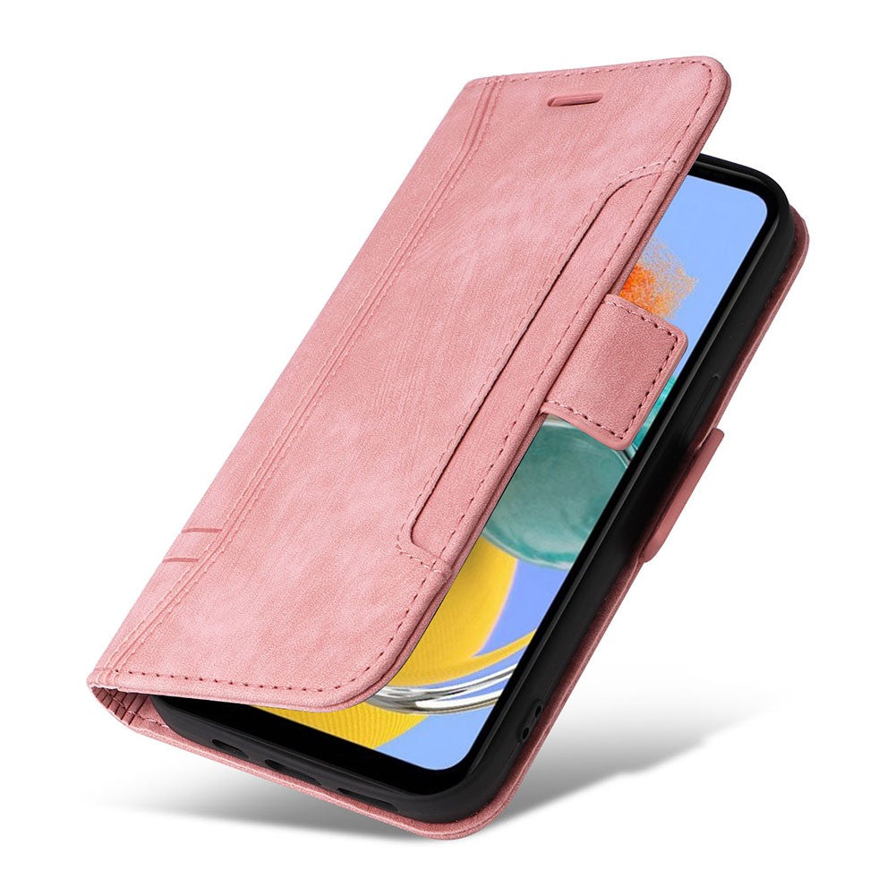 BETOPNICE 001 For Samsung Galaxy M14 / F14 5G Imprinted Line Wallet Stand Cover PU Leather Phone Case - Pink
