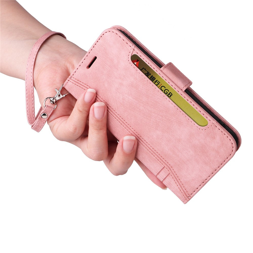 BETOPNICE 001 For Samsung Galaxy M14 / F14 5G Imprinted Line Wallet Stand Cover PU Leather Phone Case - Pink