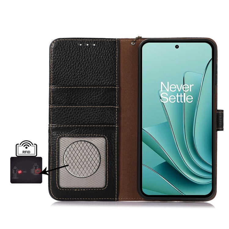 Wallet Case for OnePlus Ace 2V / Nord 3 5G , RFID Blocking Genuine Cow Leather Stand Phone Cover - Black