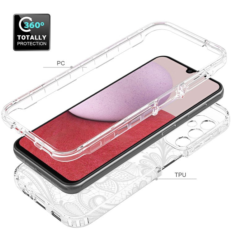 For Samsung Galaxy A14 5G / 4G Pattern Printing Phone Case Transparent PC Frame + TPU Cover - Mandala Flower