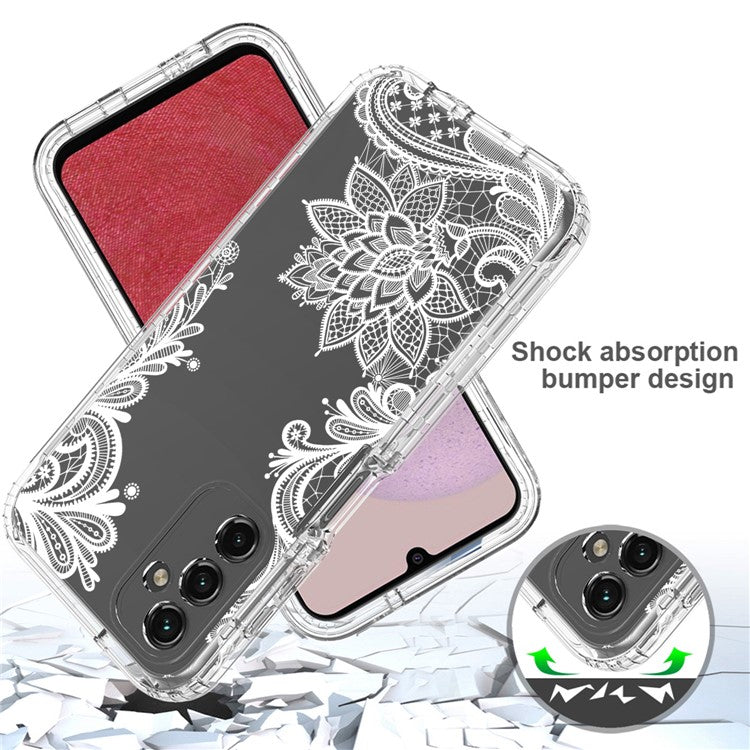 For Samsung Galaxy A14 5G / 4G Pattern Printing Phone Case Transparent PC Frame + TPU Cover - Mandala Flower