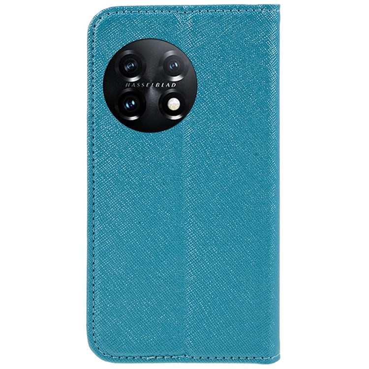 Stand Wallet Shell for OnePlus 11 5G Shockproof Phone Cover Cross Texture PU Leather Case - Sky Blue