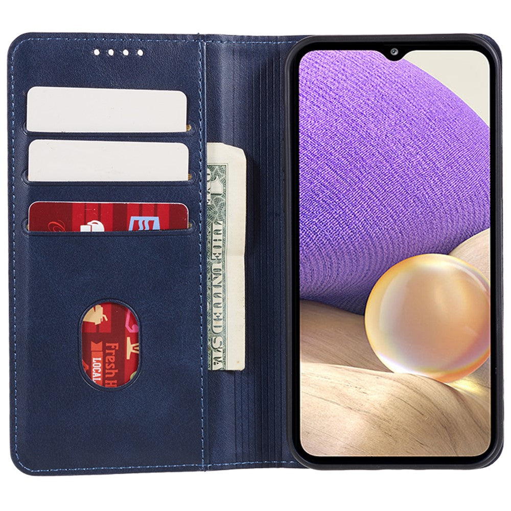 For Samsung Galaxy M54 5G / F54 5G Anti-drop PU Leather Stand Case Calf Texture Wallet  Phone Cover - Blue