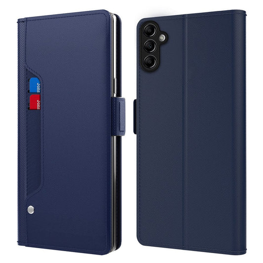 For Samsung Galaxy M54 5G / F54 5G Anti-scratch PU Leather Stand Case Mirror Design Card Holder Phone Cover - Blue