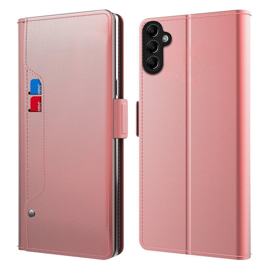 For Samsung Galaxy M54 5G / F54 5G Anti-scratch PU Leather Stand Case Mirror Design Card Holder Phone Cover - Rose Gold