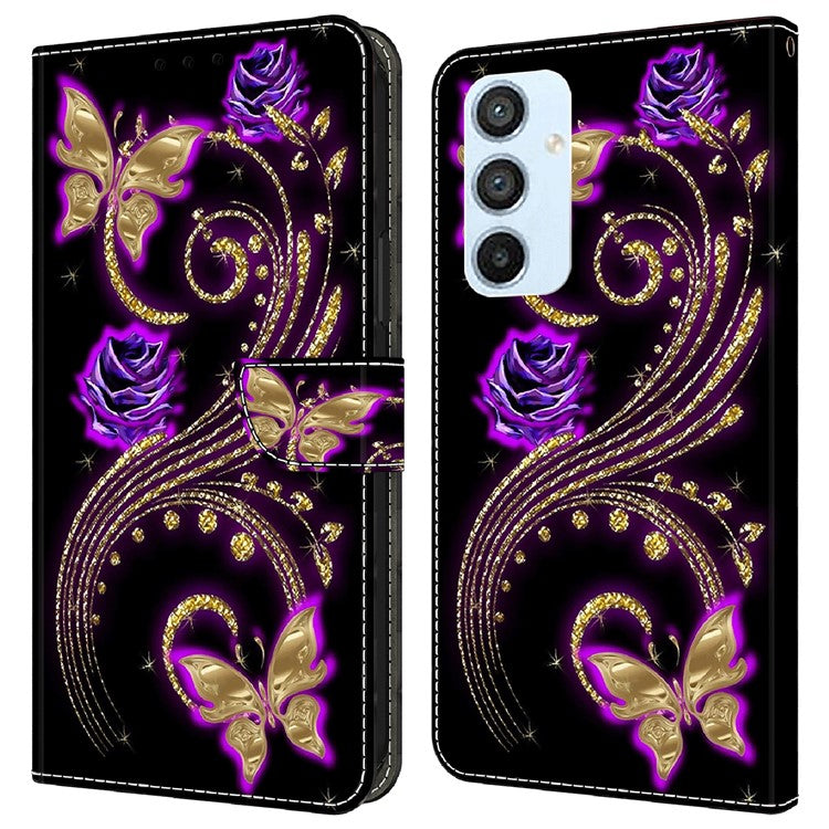 Wallet Case for Samsung Galaxy A54 5G , PU Leather 3D Pattern Printed Stand Protective Phone Cover - Purple Flowers / Butterflies