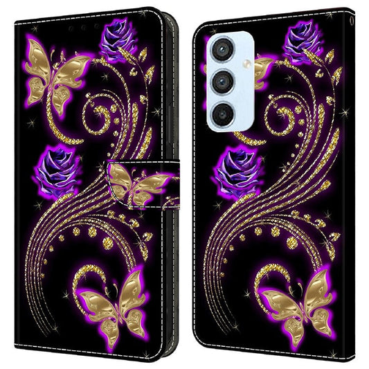 Wallet Case for Samsung Galaxy A54 5G , PU Leather 3D Pattern Printed Stand Protective Phone Cover - Purple Flowers / Butterflies