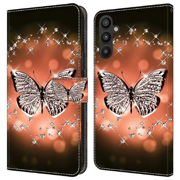 For Samsung Galaxy A34 5G Flip Protective Case 3D Pattern Printed PU Leather Stand Wallet Phone Cover - Crystal Butterfly
