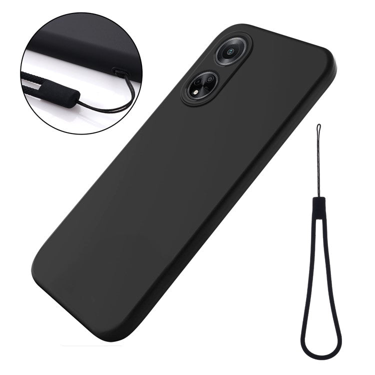 Phone Protection Case for Oppo A98 5G / A1 5G / F23 5G , Soft Lining Liquid Silicone Phone Cover with Strap - Black