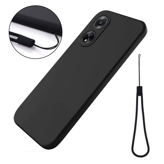 Phone Protection Case for Oppo A98 5G / A1 5G / F23 5G , Soft Lining Liquid Silicone Phone Cover with Strap - Black