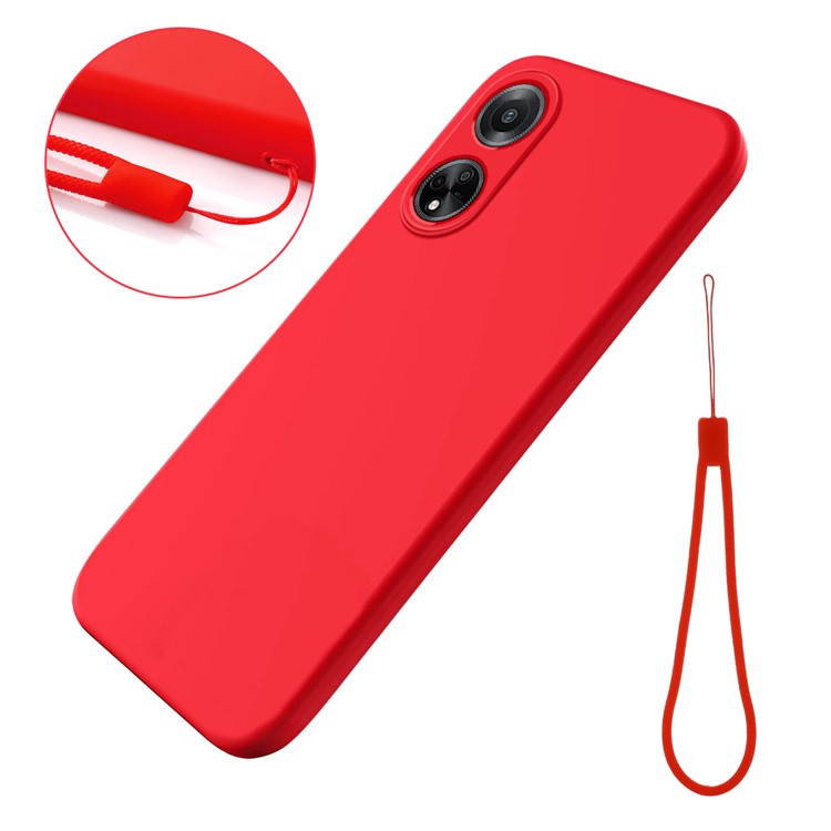 Phone Protection Case for Oppo A98 5G / A1 5G / F23 5G , Soft Lining Liquid Silicone Phone Cover with Strap - Red