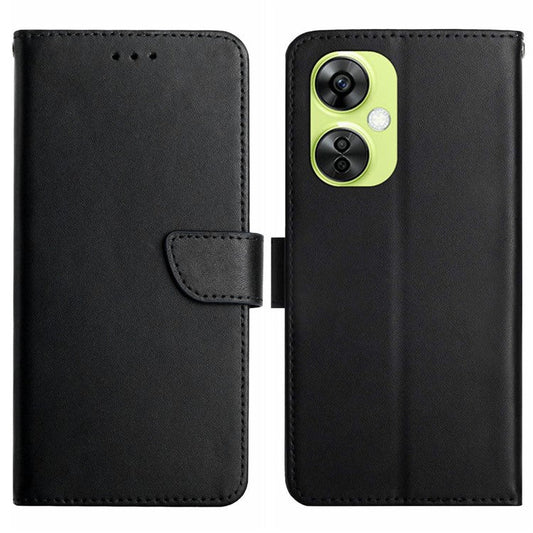 HT02 For OnePlus Nord CE3 5G / CE 3 Lite 5G / Nord N30 5G Phone Stand Case Nappa Texture Genuine Cow Leather Wallet Phone Cover - Black