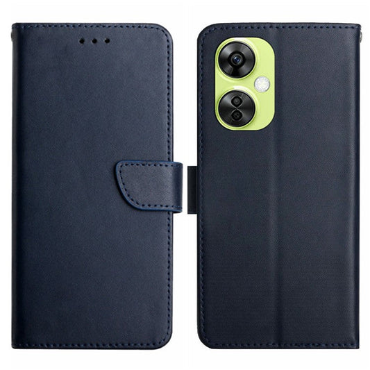 HT02 For OnePlus Nord CE3 5G / CE 3 Lite 5G / Nord N30 5G Phone Stand Case Nappa Texture Genuine Cow Leather Wallet Phone Cover - Blue