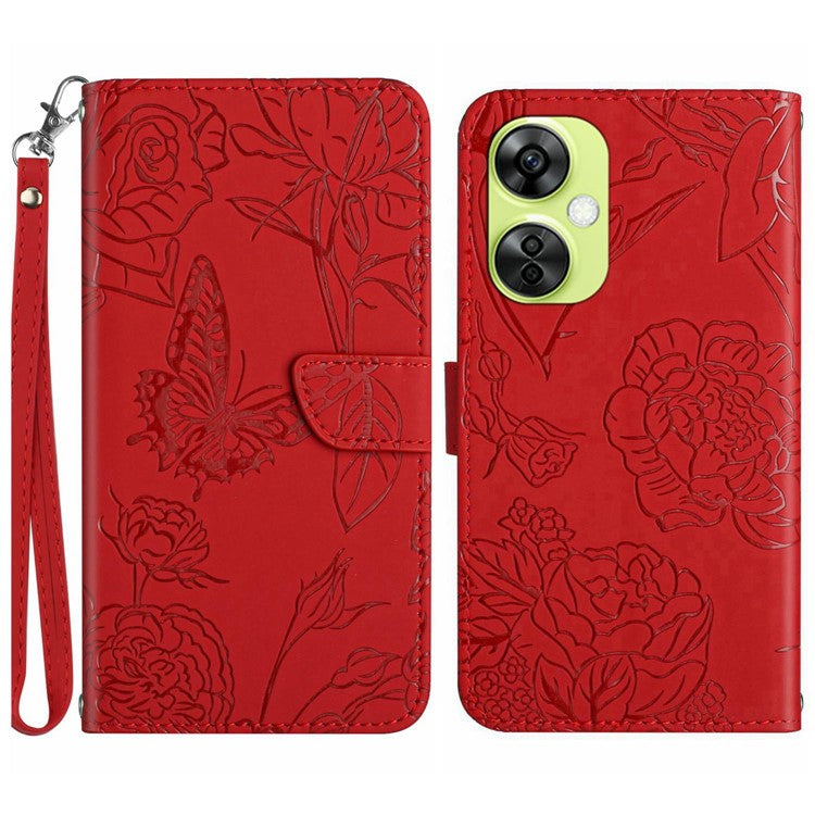 HT03 For OnePlus Nord CE3 5G / Nord CE 3 Lite 5G / Nord N30 5G Wallet PU Leather Case Phone Stand Cover with Wrist Strap - Red