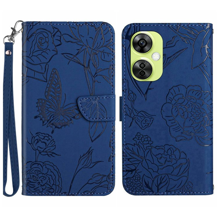 HT03 For OnePlus Nord CE 3 5G / Nord CE 3 Lite 5G / Nord N30 5G Wallet PU Leather Case Phone Stand Cover with Wrist Strap - Blue