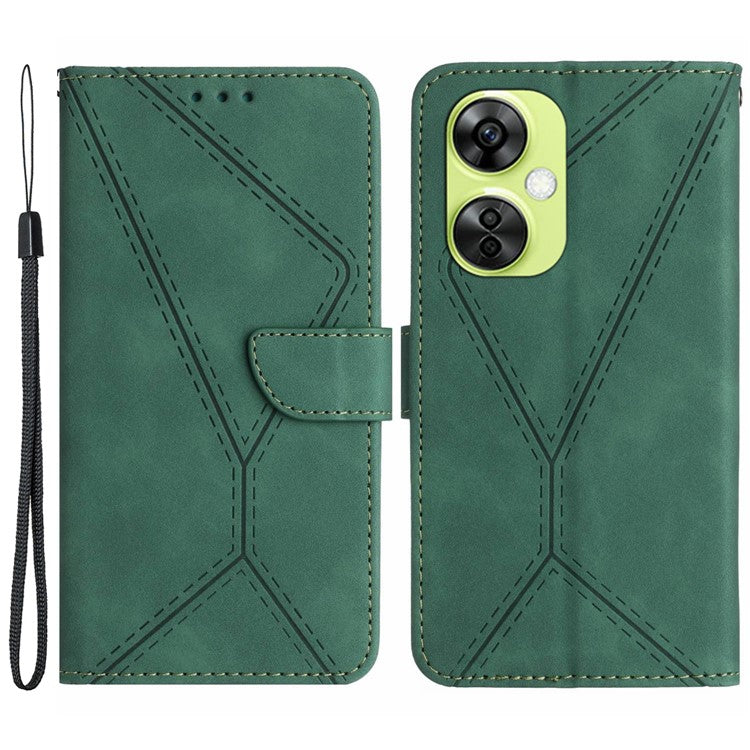 HT05 For OnePlus Nord CE3 5G / CE 3 Lite 5G / Nord N30 5G PU Leather Cover Skin-touch Flip Stand Wallet Imprinted Line Phone Case - Green