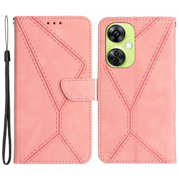 HT05 For OnePlus Nord CE3 5G / CE 3 Lite 5G / Nord N30 5G PU Leather Cover Skin-touch Flip Stand Wallet Imprinted Line Phone Case - Pink