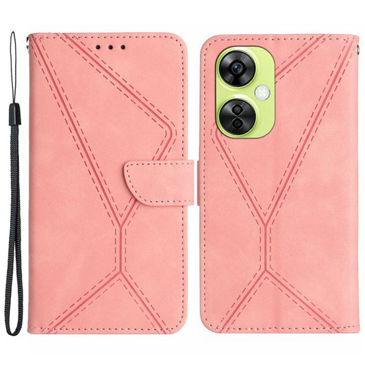 HT05 For OnePlus Nord CE3 5G / CE 3 Lite 5G / Nord N30 5G PU Leather Cover Skin-touch Flip Stand Wallet Imprinted Line Phone Case - Pink