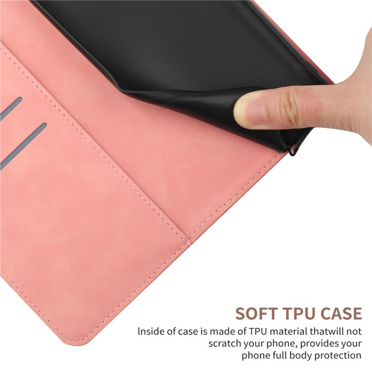 HT05 For OnePlus Nord CE3 5G / CE 3 Lite 5G / Nord N30 5G PU Leather Cover Skin-touch Flip Stand Wallet Imprinted Line Phone Case - Pink
